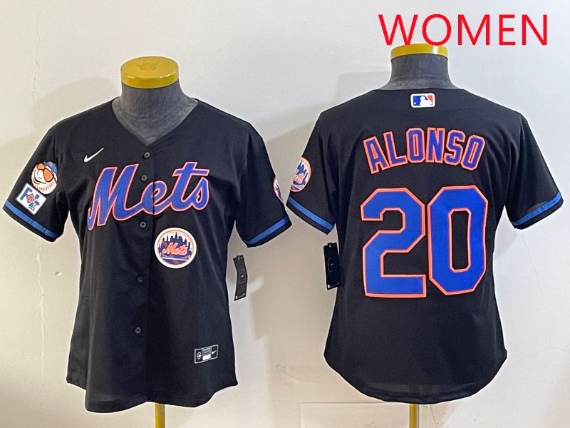 Women 2025 New York Mets 20 Alonso Black Game Nike MLB Jersey style 9